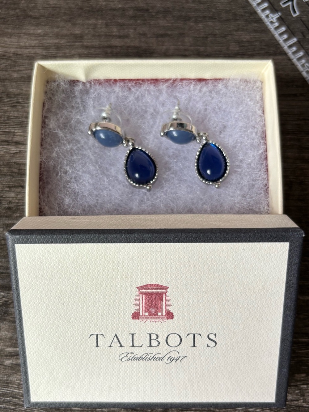 Talbots Navy and Light Blue Teardrop Double-Stage Earrings